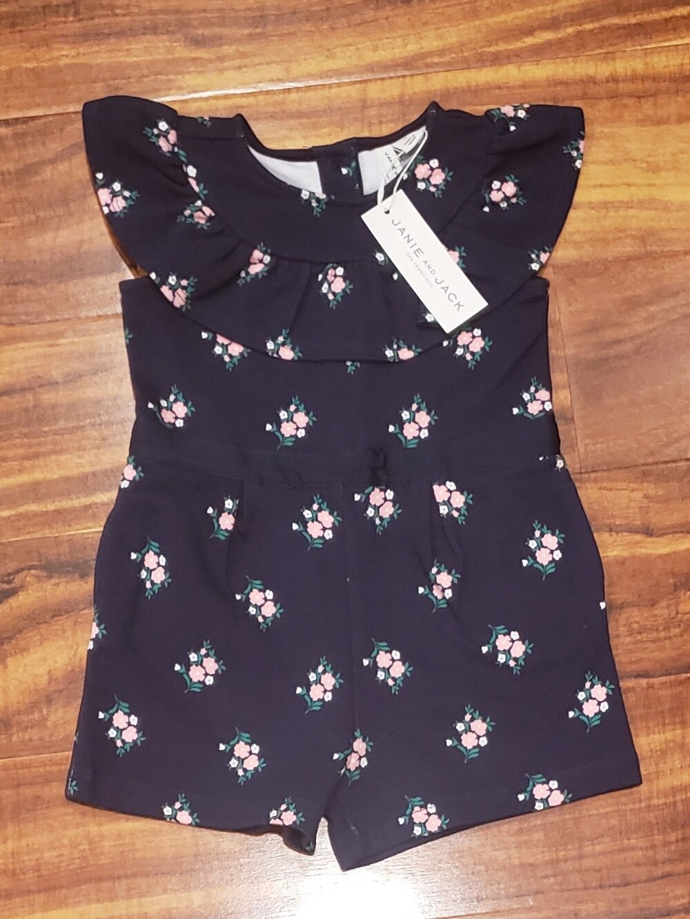 Janie and Jack NWT 2T navy blue and pink floral ponte romper